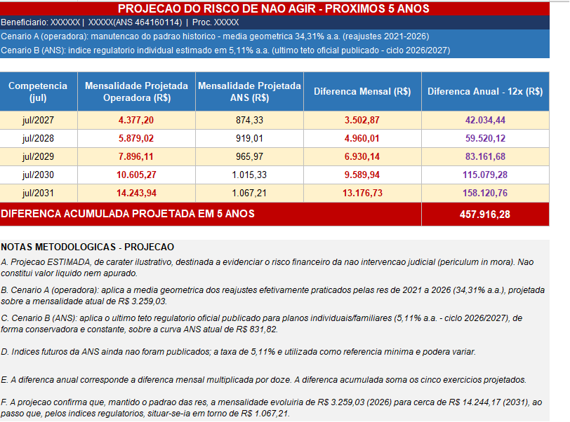 Projeção de risco financeiro nos próximos 5 anos se não agir
